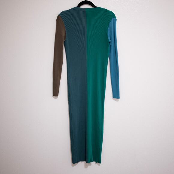 Staud Shoko Sweater Dress Fern Multi Green Colorblock Ribbed Duster Cardigan XL - Picture 3 of 6